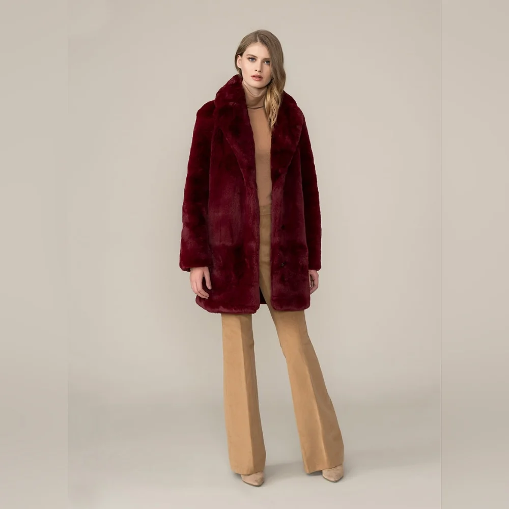 SOIA & KYO Renada Faux Fur Coat in Oxblood Size Small NEW NO TAG - Picture 2 of 14